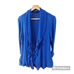 Status by Chenault‎ Women's Indigo Open Cardigan Ruffled Size PXL Made In U.S.A